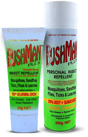 Bushmans repellent can and tube